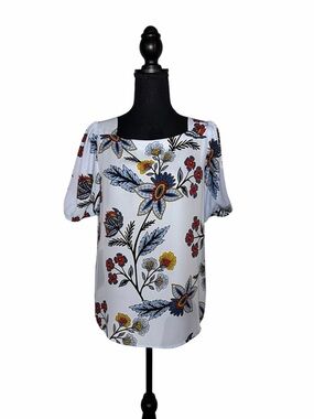 LOFT Floral Rectangular-Neck Blouse XS
